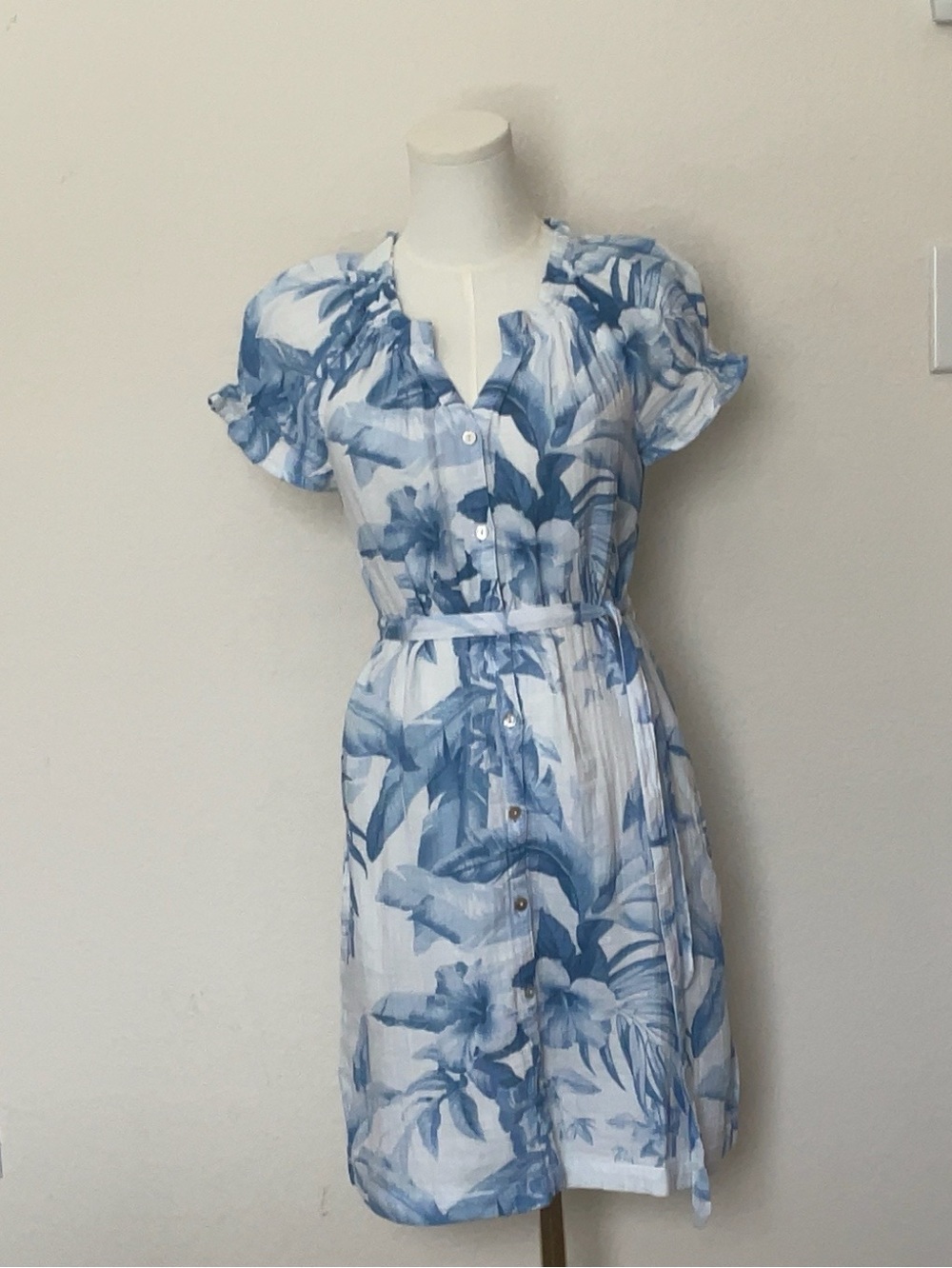 Tommy Bahama Island Gauze Blue Floral Cotton Dress XXS